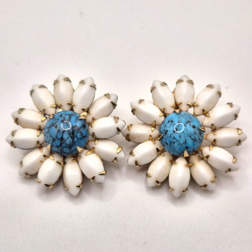 VTG Weiss Faux Turquoise & Milk Glass Earrings | SIGNED